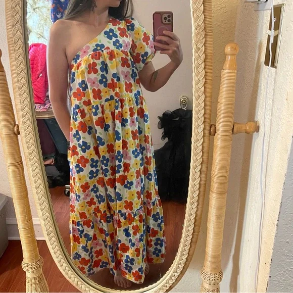 NWT AVN Italy Women's 4 US (IT 40) One Shoulder Retro Floral Maxi Dress - Picture 2 of 4